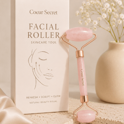 pink facial roller skincare tool for glowing skin