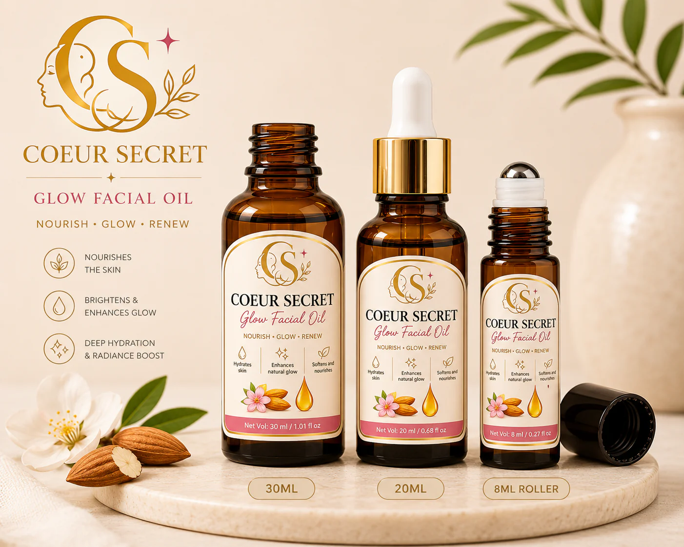 Natural facial oil for radiant and smooth skin